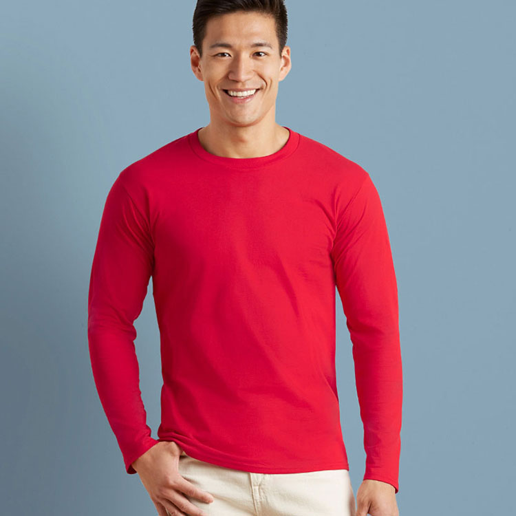 大红色纯棉T恤长袖
